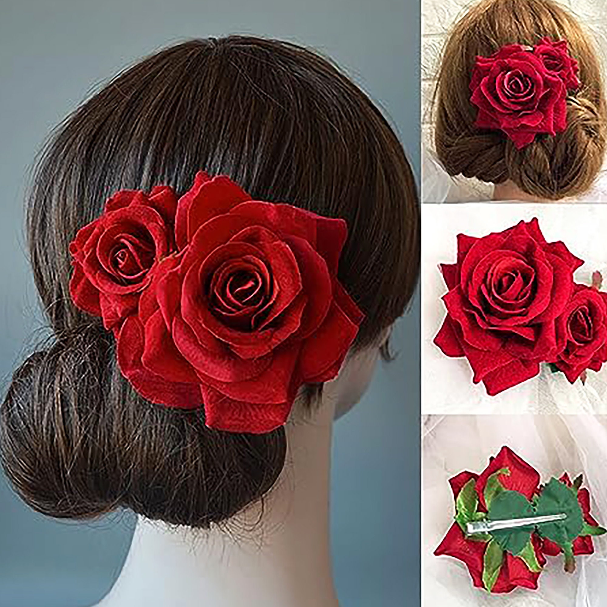 1pc Lady's Black Rose Flower & Bowknot Design Hair Clip With Long Ribbon,  Suitable For Daily Wear