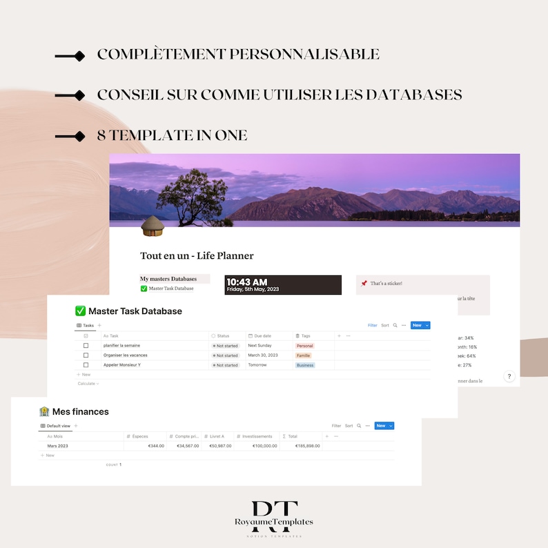 Notion Template Français Toutenun Planificateur Personnel Etsy
