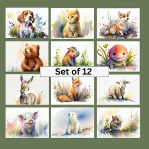 Watercolor animal prints, 12 Sets of Animal printables, Mix and Match your favorite animals and get a digital download for everything