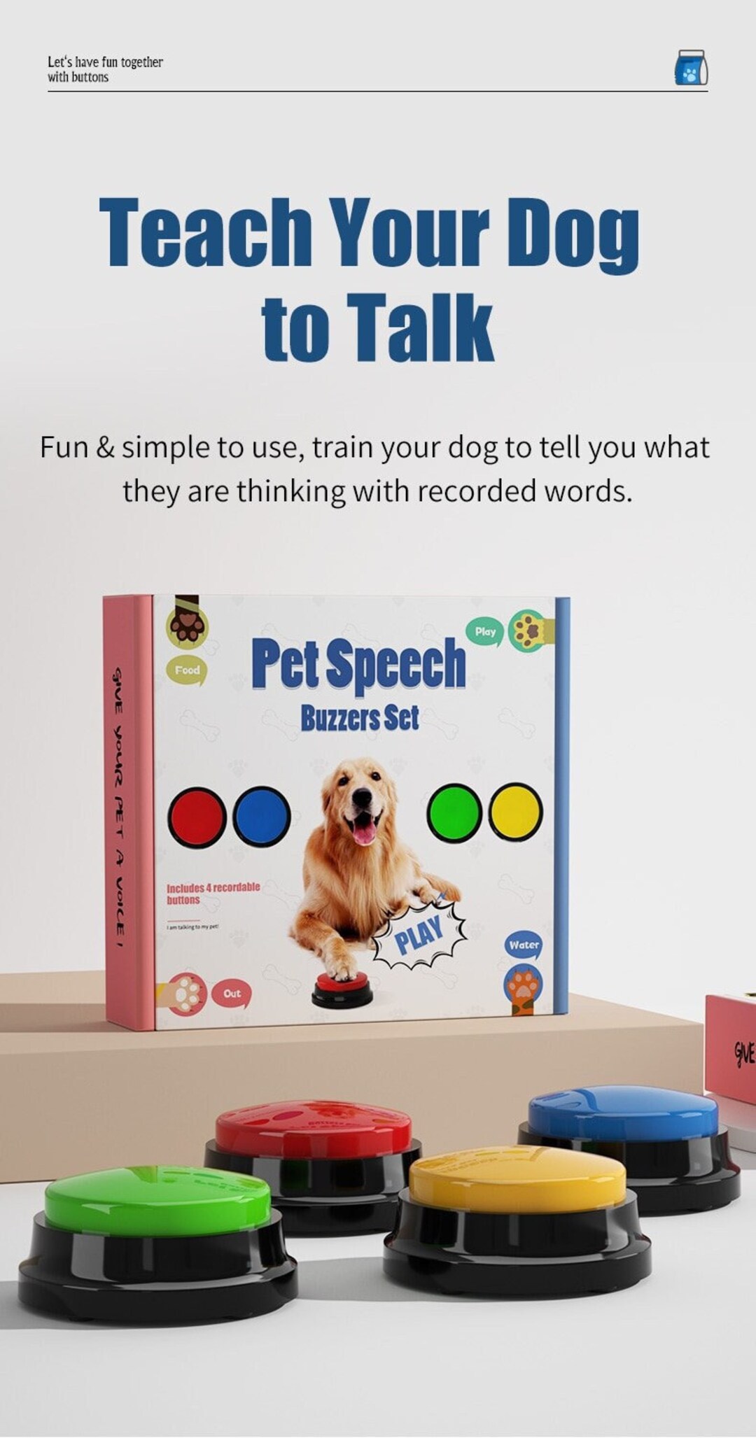 Woof Buttons Recordable Dog Speech Buttons Vocal Training Etsy