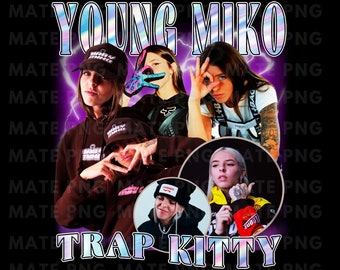 Young Miko Trap Kitty Tshirt  Design. PNG Digital 4500x5100 px.Retro, 90s Vintage, Bootleg Tee. Instant Download And Ready To Print.