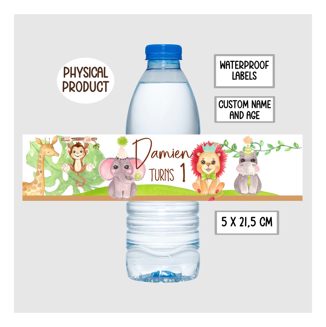 Wild Animals Water Bottle Labels Personalized Party Stickers Etsy