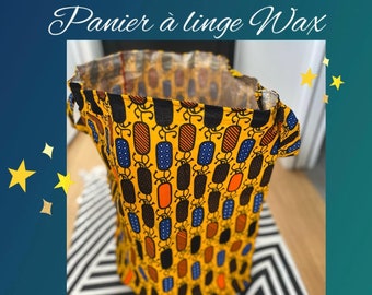 Le panier à linge / panier de rangement grand format  - en wax et sac de riz recyclé - fait main au Sénégal