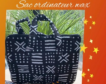 Sac ordinateur portable matelassé - Bogolan 100% coton - Fait main au Sénégal