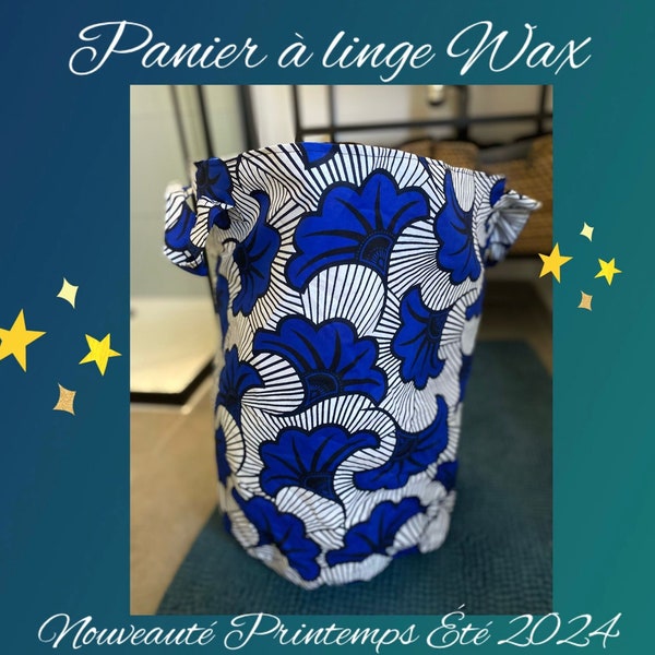 Le panier à linge / panier de rangement grand format  - en wax et sac de riz recyclé - fait main au Sénégal