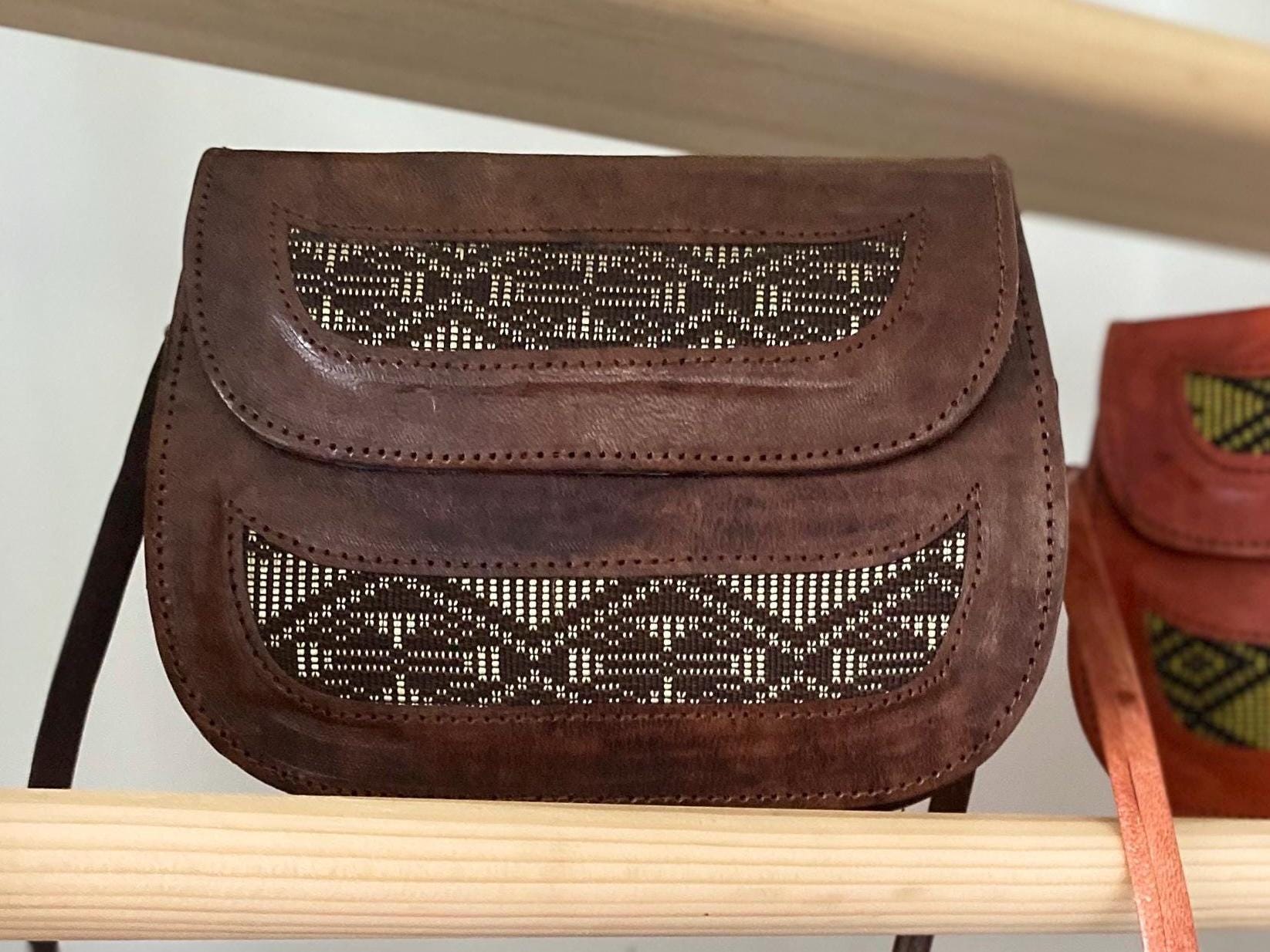 Leather: Leather and Woven Loincloth Deukk Shoulder Bag Handmade