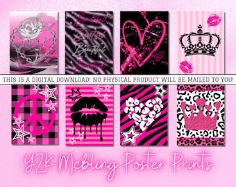Y2K MCBLING Poster Prints Instant DIGITAL DOWNLOAD (No Mailing) - Pink & Black Zebra Cheetah Barbiecore Aesthetic - Includes 5 Sizes!