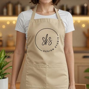 Custom Logo Apron with Pocket, Personalized Barista Chef Cooking Bistro Barista Apron, Recycled Cotton Polyester, Branding Gift
