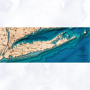 Carte topographique de Long Island, New York gravée et peinte | Décoration de maison faite main | Cadeau local de New York | Cadeau de pendaison de crémaillère unique