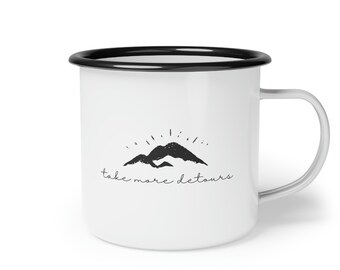 Outdoor Emaille Camping Tasse | Retro Tasse | 12 oz Edelstahl | Lager Becher, Berge | Geschenke für Outdoor, Natur, Abenteuer, Lagerfeuer Tassen