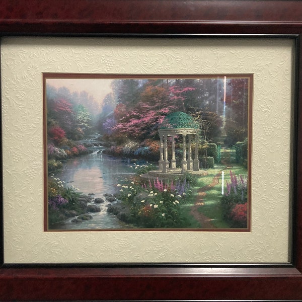 2000 Thomas Kinkade 'Garden of Prayer' Print, 14x17, Cert Auth, Frame Damage