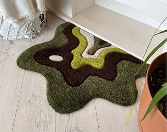 Green Moss Tufted Rug, Handmade Acrylic Fluffy Rug