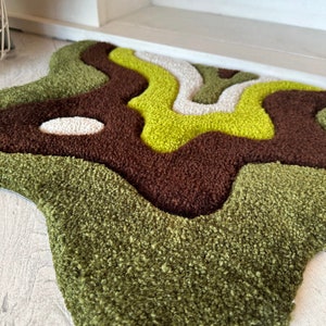 Green Moss Tufted Rug, Handmade Acrylic Fluffy Rug - Etsy