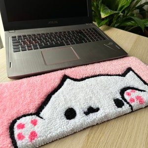 Bonita alfombra de teclado de gato / Alfombra mullida 100% hecha a mano