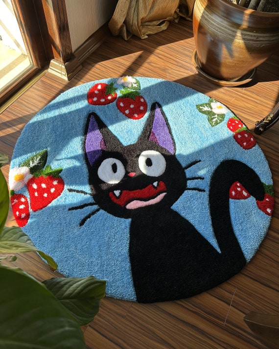 Black Cat Anime Tufted Rug / %100 Handmade - Etsy