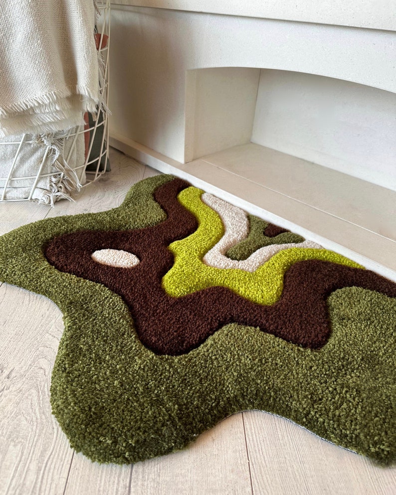 Green Moss Tufted Rug, Handmade Acrylic Fluffy Rug - Etsy