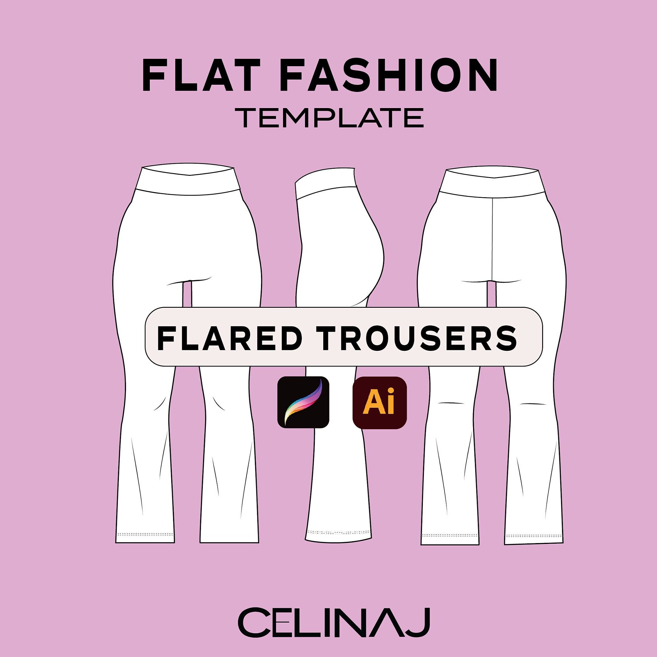 Flared Sweatpants Streetwear Clothing Vector Mockup Clothing Brand Fashion  Design Tool for Adobe Illustrator Adobe Photoshop Procreate