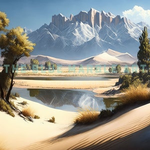 Sand Dunes Under Snowy Mountaintops V2