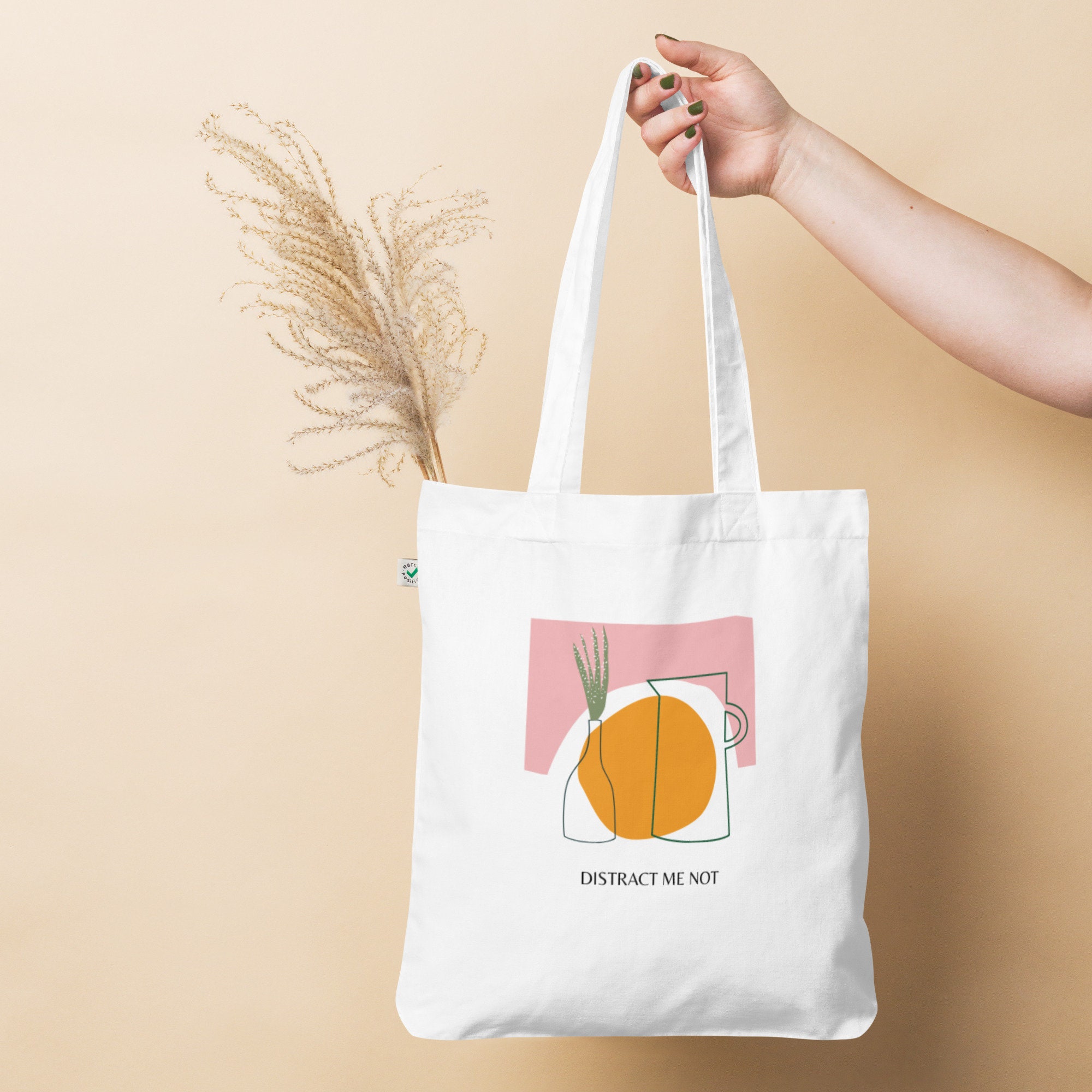Organic Cotton Distract Me Not Tote with Art Print - Great gift!