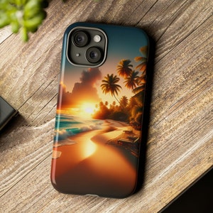 Beach Sunrise Sunset Vacation Palm Tree and Sand Case For iPhone 15, 14, 13, Plus, Pro, Pro Max, Samsung Galaxy S23, S22, S21,S20 Plus Ultra