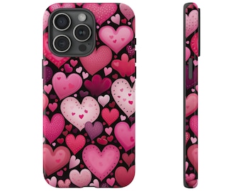 Pink Love Hearts Tough Phone Case, iPhone, Galaxy