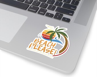 Beach Please, PalmTree Retro, Sand And Sun, Vacay Sunset, Kiss-Cut Sticker