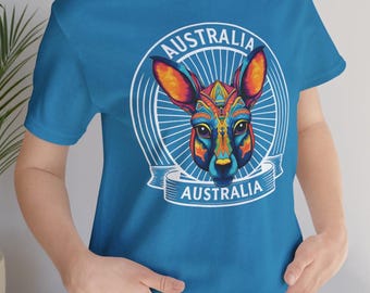 Insignia de cabeza de canguro colorida de Australia, para amantes de Australia, camiseta unisex Bella Canvas 3001