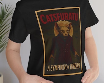 Catsfuratu, chat Sphynx, Nosferatu, vampire, drôle de vampire Dracula, amoureux des chats, chemise à manches courtes en jersey unisexe