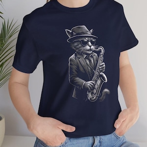 Jazz Cat, Sax Cat, Saxophone Lover, uniseks jersey shirt met korte mouw