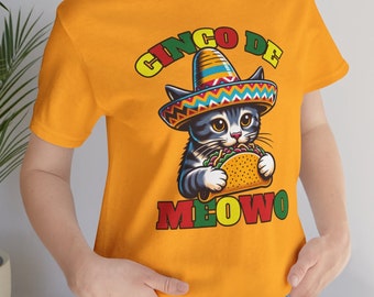 Cinco De Meowo Engraçado Taco Cat Mexican Fiesta Taco Lover Camisa Unissex Jersey