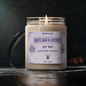White Sage And Lavender Scented Soy Candle, 9oz