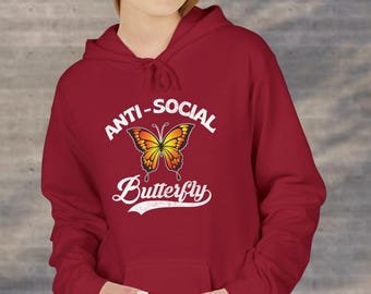 Antyspołeczna motyl, vintage, introwertyczna bluza z kapturem Gildan SF500 unisex o średniej wadze i miękkim kroju z polaru