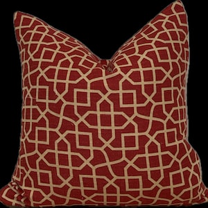 Geometric Golden and Crimson 18x18&quot; Pillow