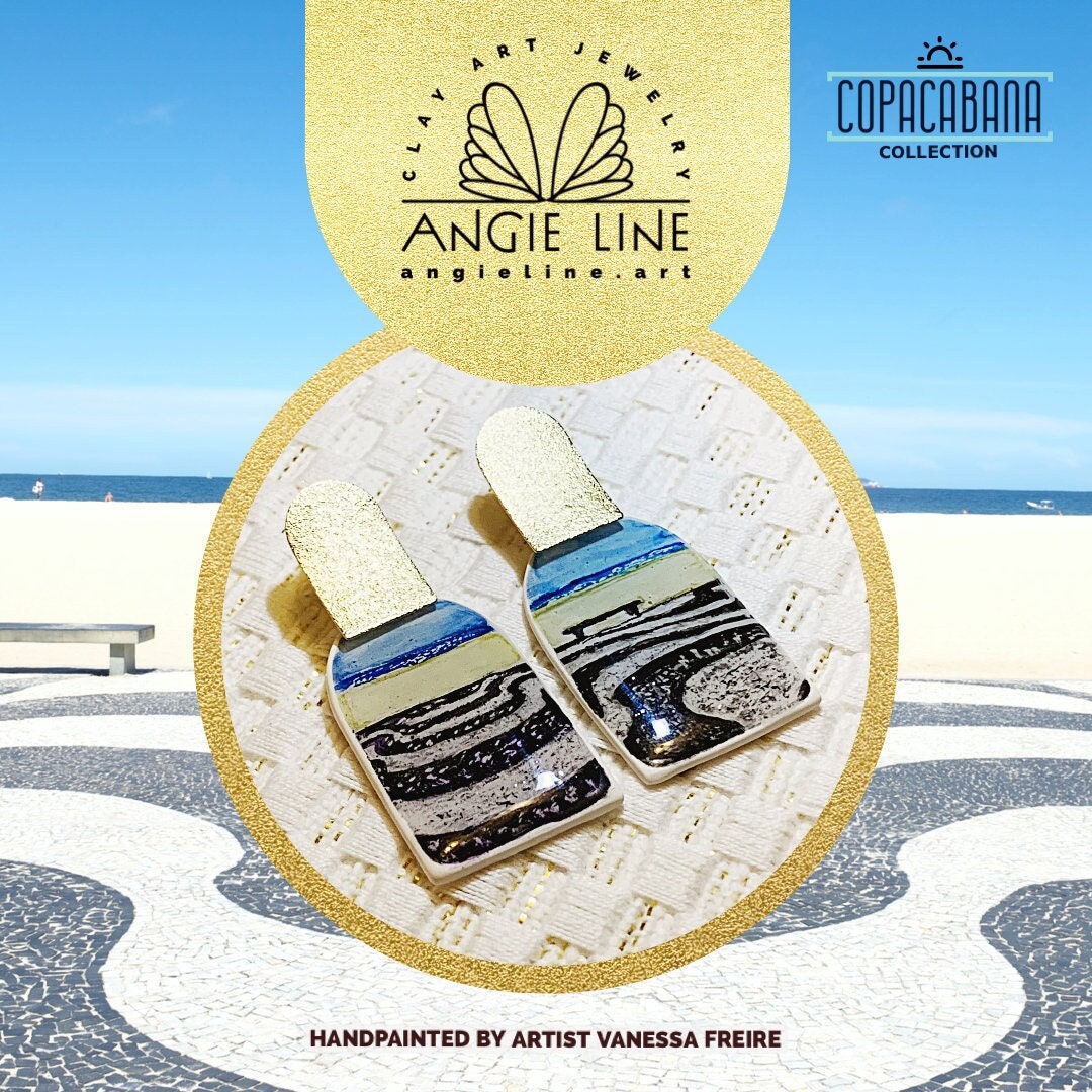 COPACABANA VIEW by Angie Line Art Handmade Handpainted Jewelry Polymer Clay  Artisian Contemporary Gift for Her Dangle Unique Earrings - Etsy