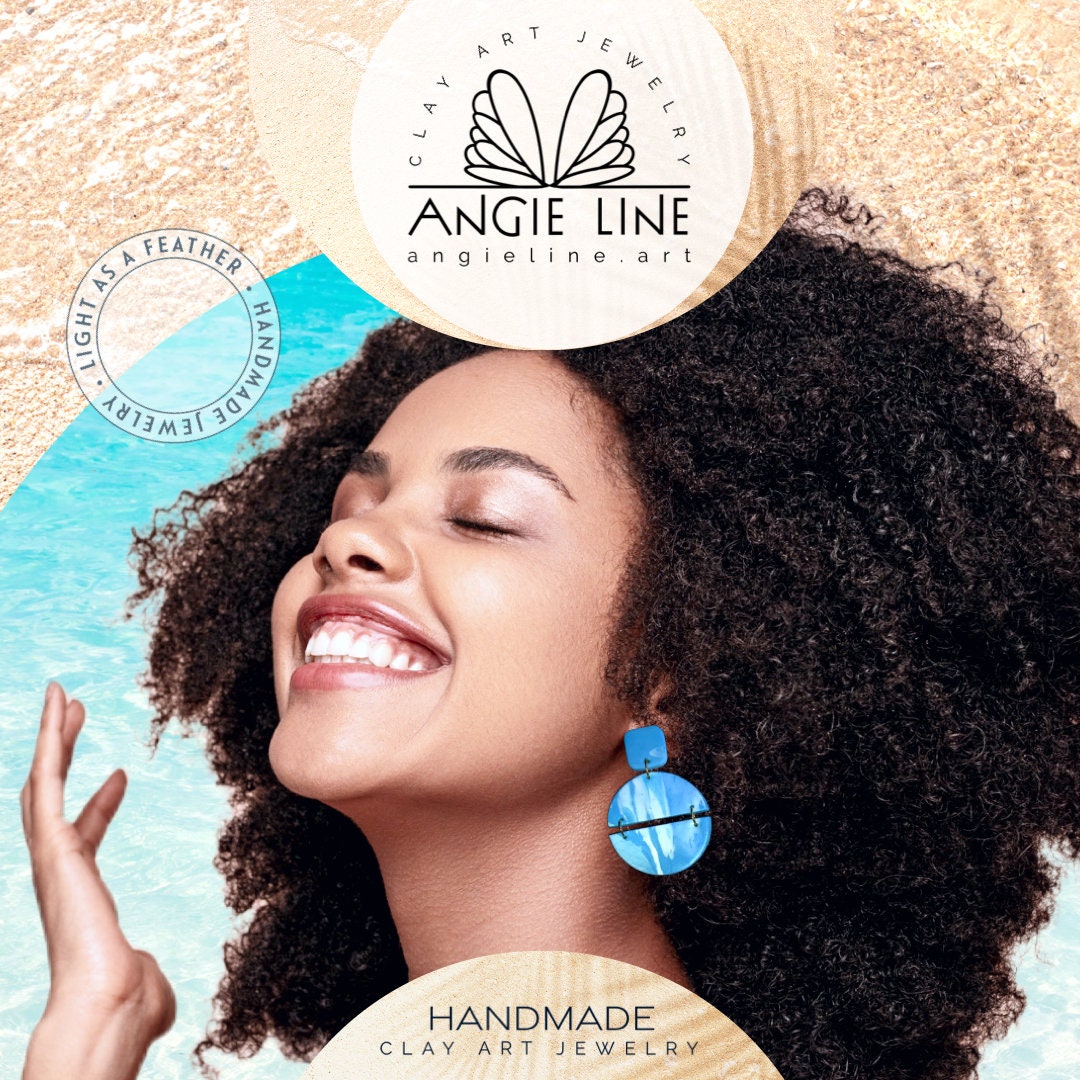 BEAUTIFUL RIO Angie Line Polymer Clay Blue Earrings Made in - Etsy