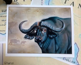 Wildlife Cape Buffalo Hand Painted Note Card Set