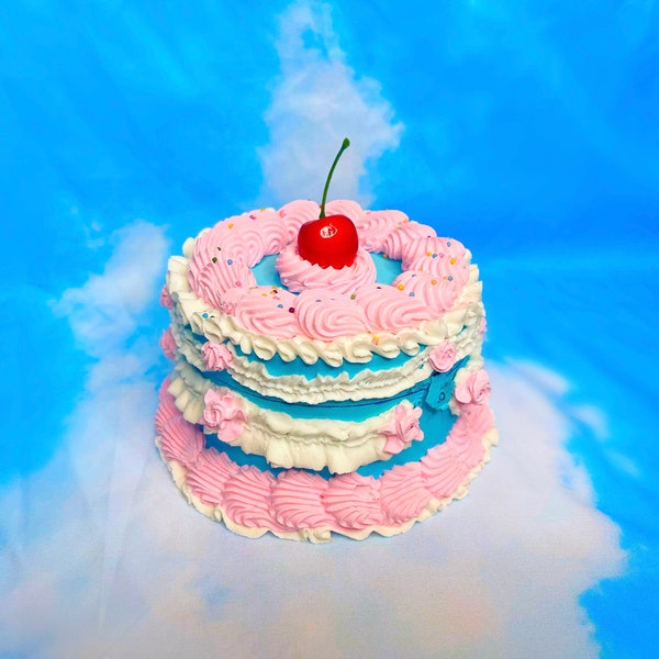 Fake Pink and Blue Vintage Cake Trinket Box