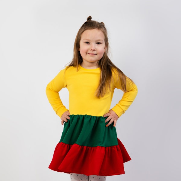 Wonderful handmade cotton French terry dress for a girl with Lithuanian flag