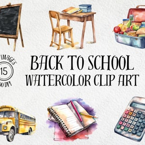 School Clip Art Bundle, Watercolor Clipart, Back to School PNG, Back to School, Teacher Clip Art, School Graphics, Digital Download