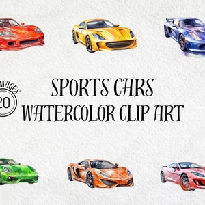 Sports Car Watercolor Clip Art, Car SVG, Car Clip Art, Cars Clipart, Watercolor Cars, SVG Images, Commercial Use, Digital Download, Clipart