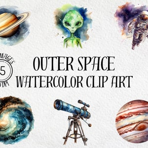 Outer Space Watercolor Clipart Bundle, Outer Space Clipart, Space PNG, Space Clipart, Astronaut Clipart, Planets Clipart, Digital Download
