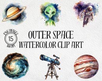 Pacchetto di clipart ad acquerello dello spazio, pianeti, astronauti (download digitale)