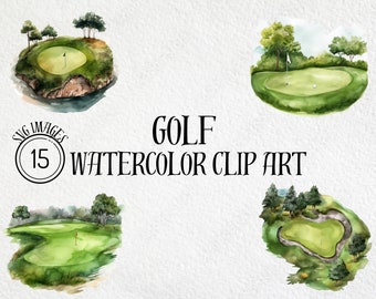 Paquete de imágenes prediseñadas de golf en acuarela: Imágenes SVG para uso comercial (descarga digital)