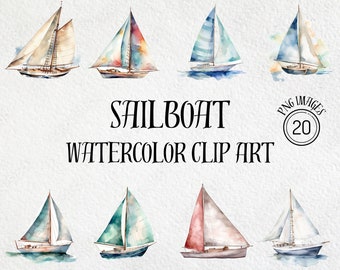 Watercolor Sailboats Clipart, Nautical Nursery Art (Digital Download)