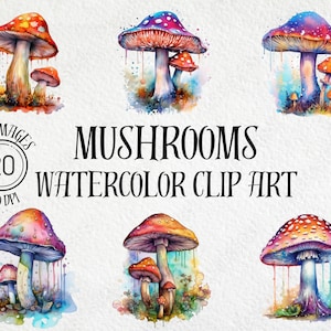 Pacote de clipart de cogumelo aquarela, clipart de cogumelo, PNG de cogumelo, cogumelo aquarela, clipart de aquarela, imagem png, download digital
