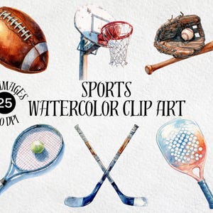 Sports Watercolor Clipart Bundle: 25 PNG Designs (Digital Download)