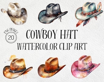 Watercolor Cowboy Hat Clipart Bundle: Western Graphics (PNG Download)