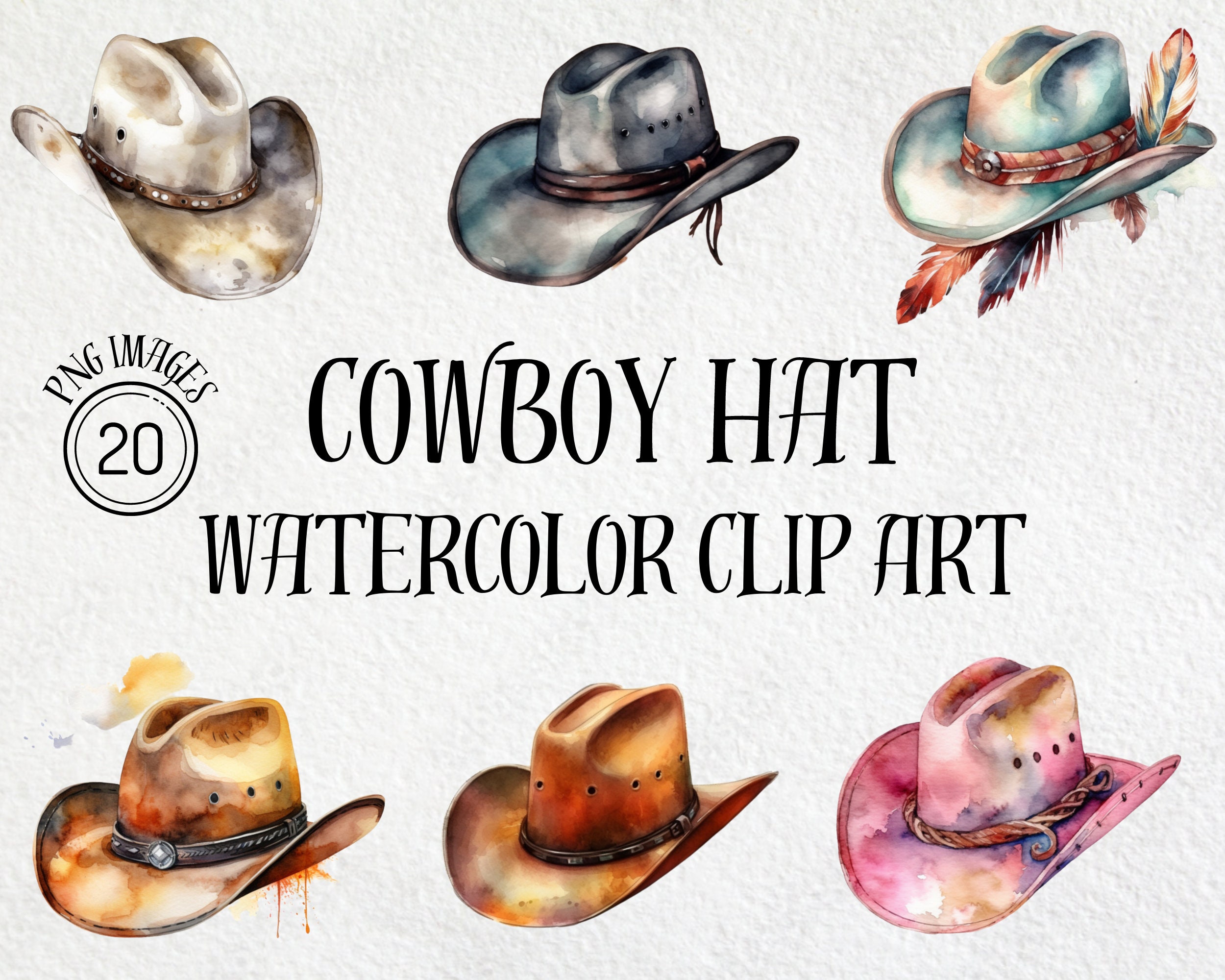 Watercolor Cowboy Hat Clipart Bundle: Western Graphics (PNG Download ...