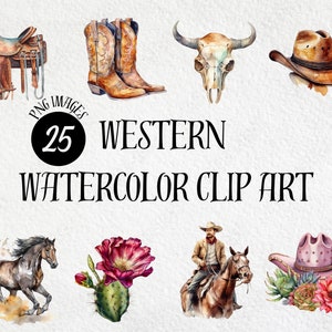 Western Watercolor Clip ART, Cowboy Ranch Watercolor Art, PNG, Instant Download, Transparent Background PNG, Clipart, Commercial Use
