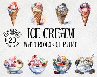 Watercolor Ice Cream Clipart: Summer Dessert PNG Bundle (Digital Download)